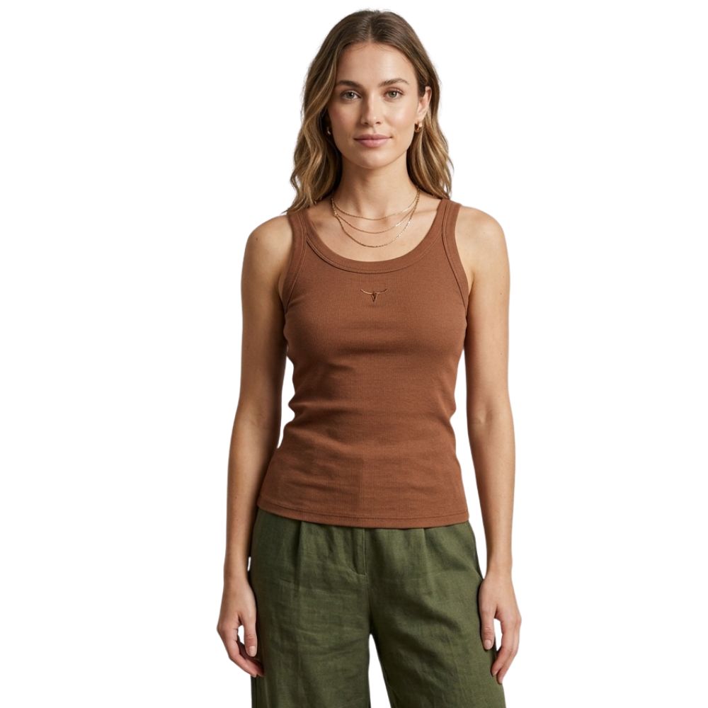 Regata Feminina Moiadeiros Austin Marrom Com Logo Bordado Ref:REG78