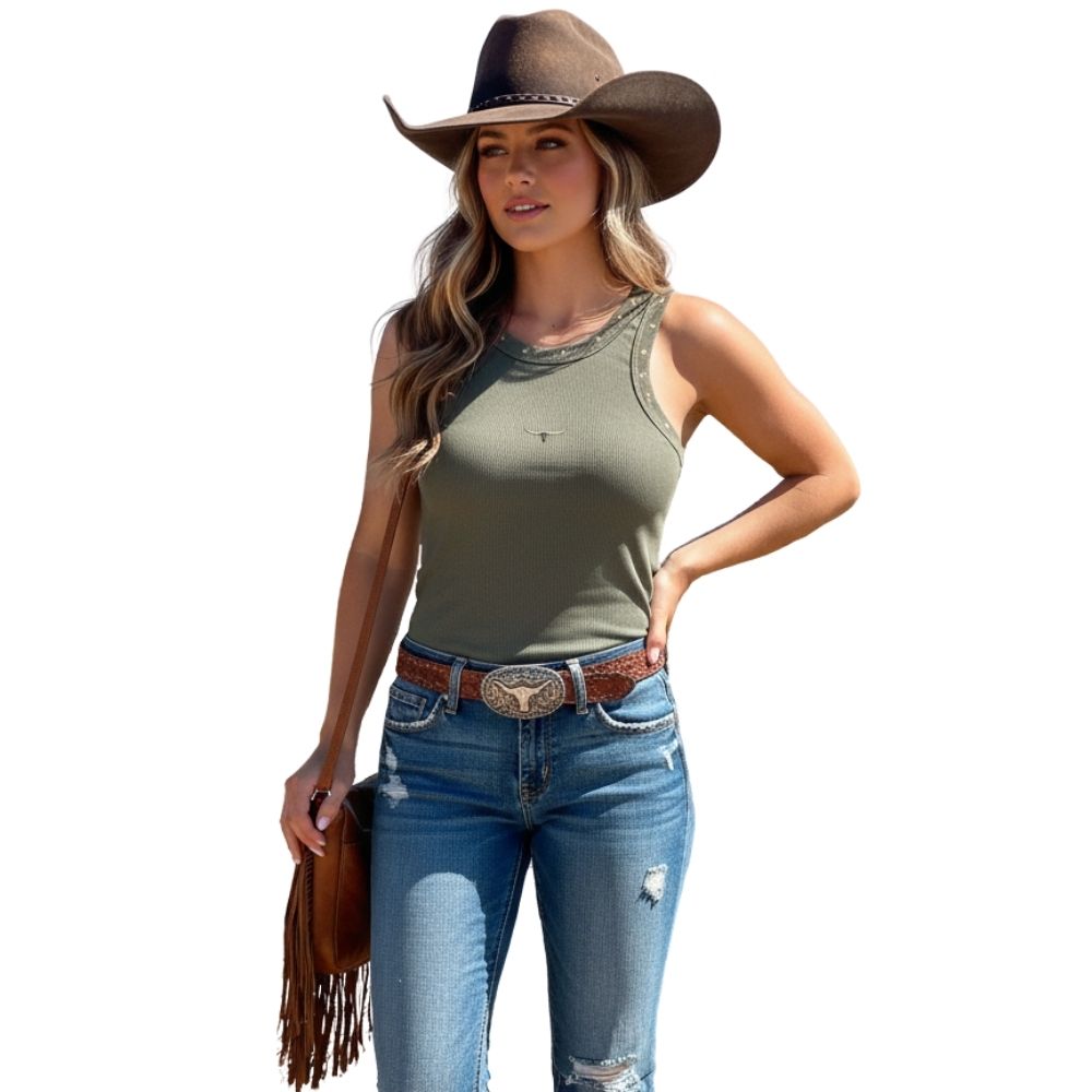 Regata Feminina Os Moiadeiros Modelo Nadador Verde Militar Bordado Estrela Dourada Ref: REG194