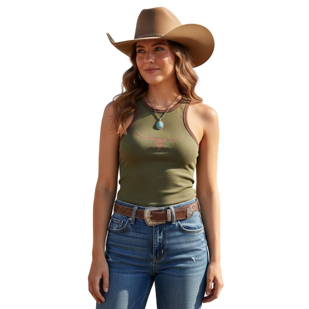 Regata Feminina Os Moiadeiros Modelo Nadador Verde Musgo Bordado Ref: REG195