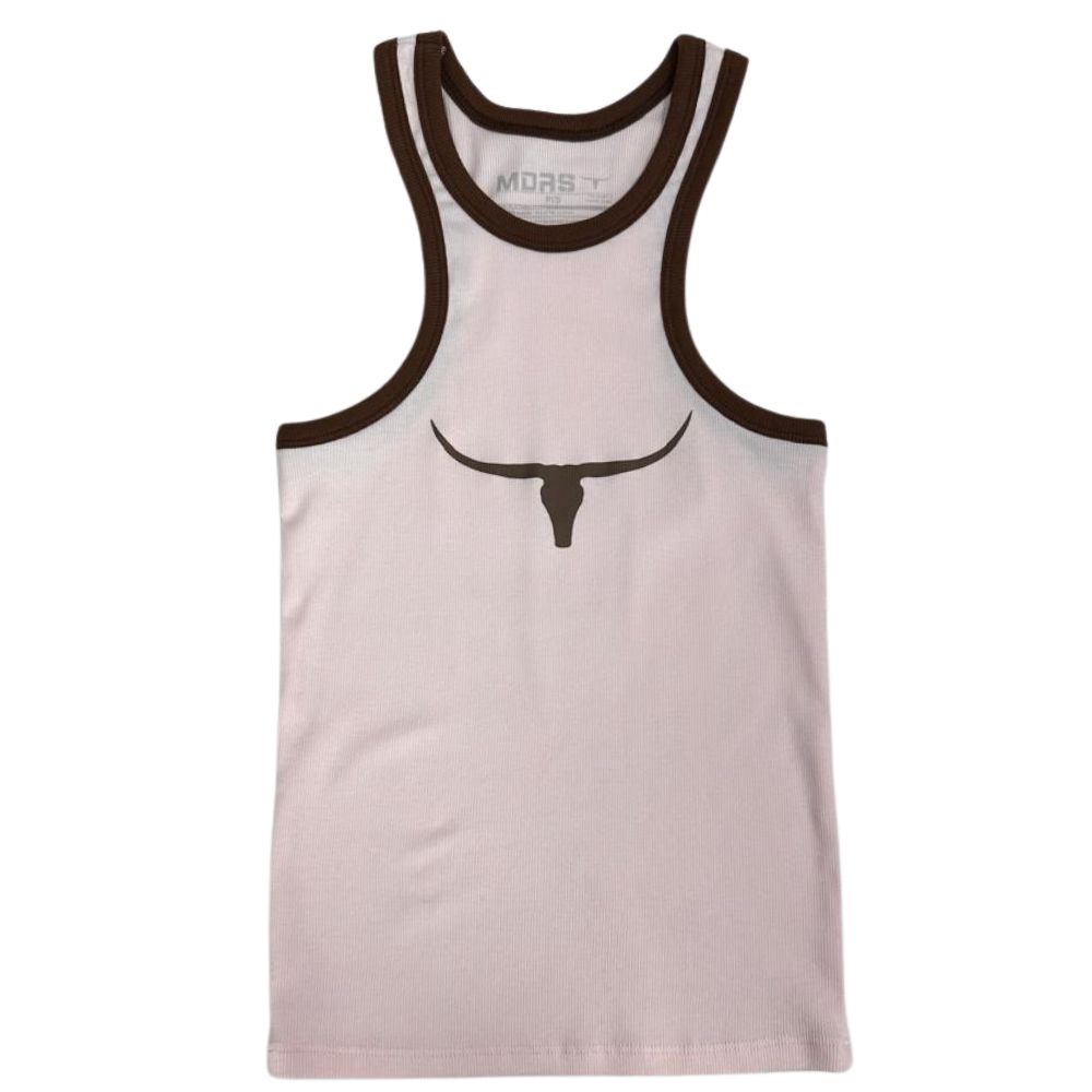 Regata Feminina Os Moiadeiros Rosa Modelo Nadador Com Viés Marrom E Estampado Longhorn Marrom Ref:REG165