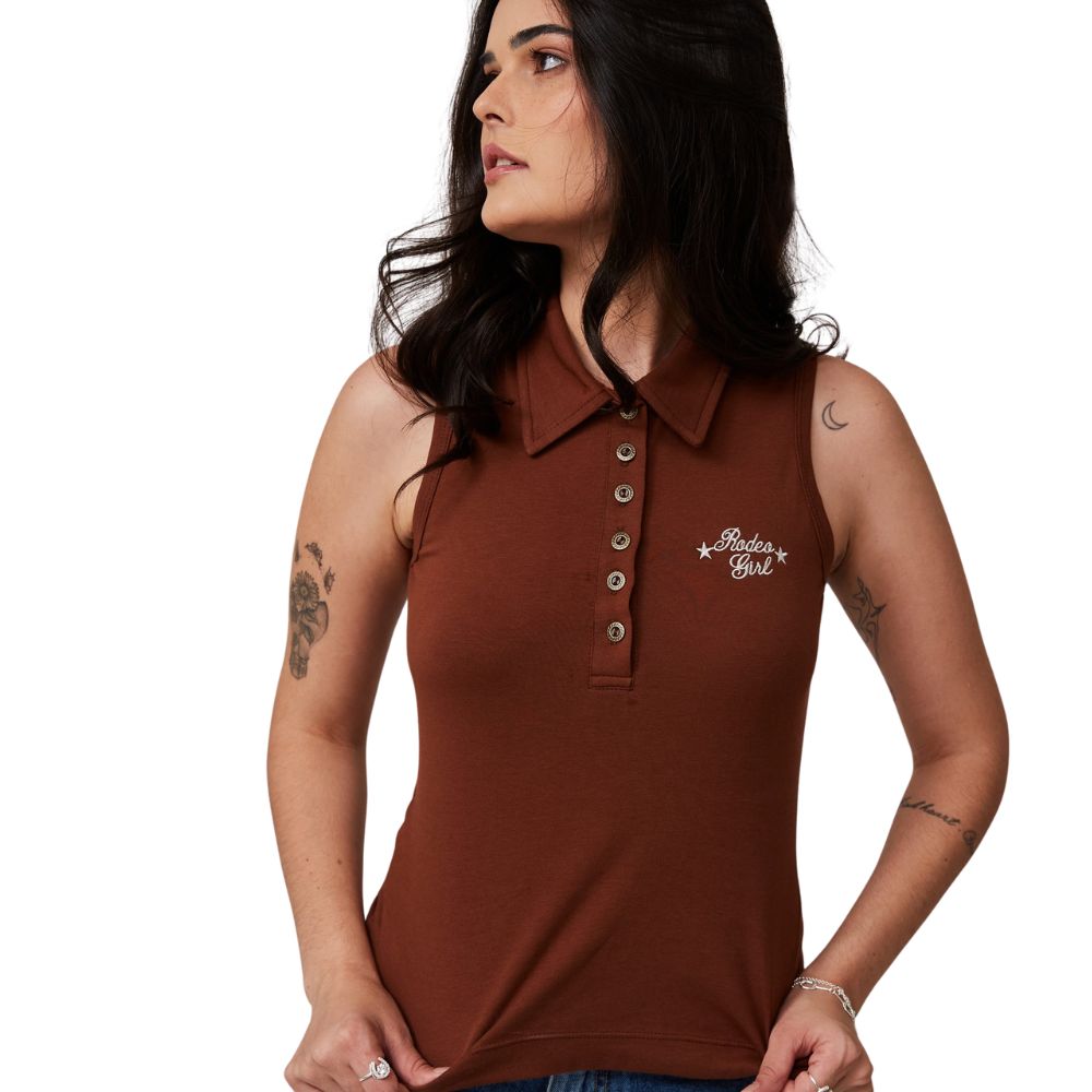 Regata Feminina Turkese Polo Rodeo Girl Marrom Ref:TS11513