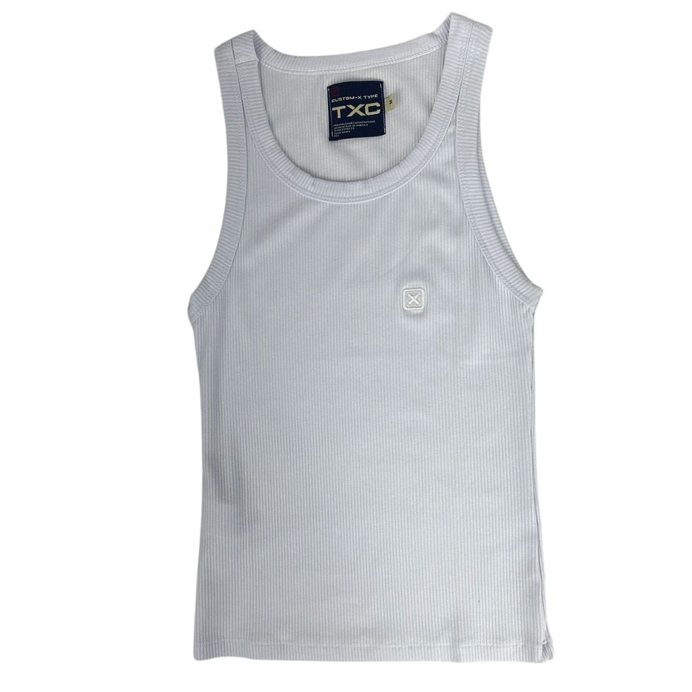 Camiseta Regata Feminina TXC Canelada Slim Branco Com Bordado Logo Branco Ref:51140