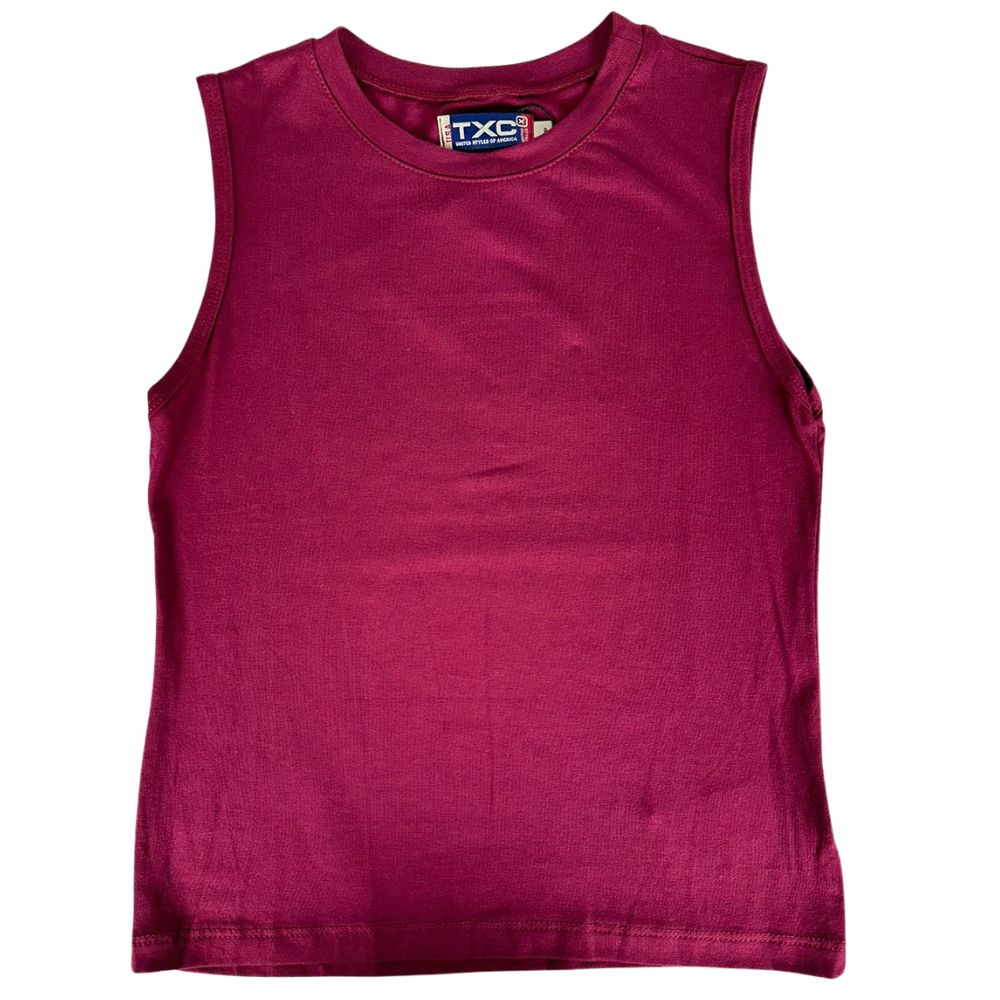 Camiseta Regata Cropped Feminina TXC Malha Custom Aplicada Com Plaquinha Vinho Básica Ref:5119