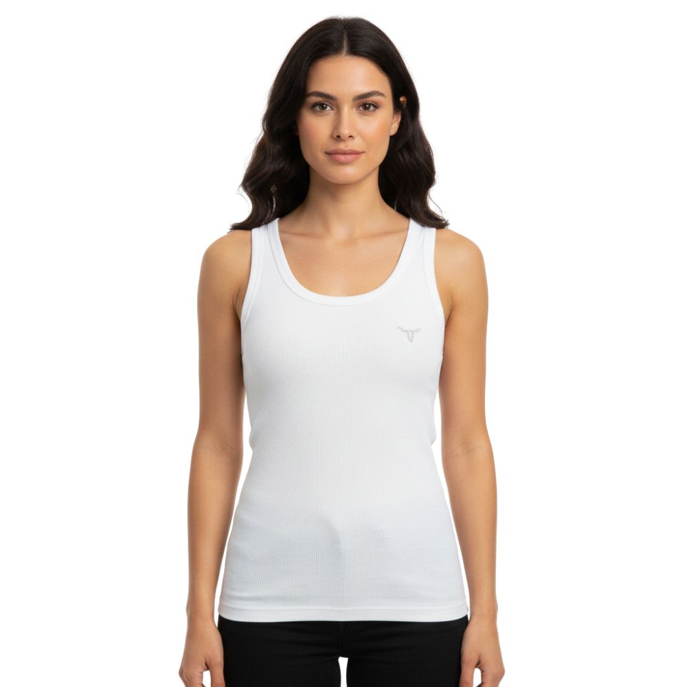 Regata Feminina Laço Forte Canelado Básica Branca Ref:499