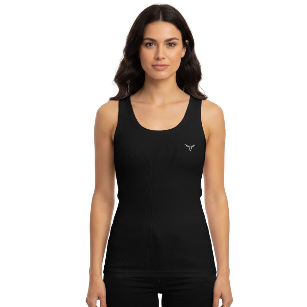 Regata Feminina Laço Forte Canelado Básica Preta Ref:500