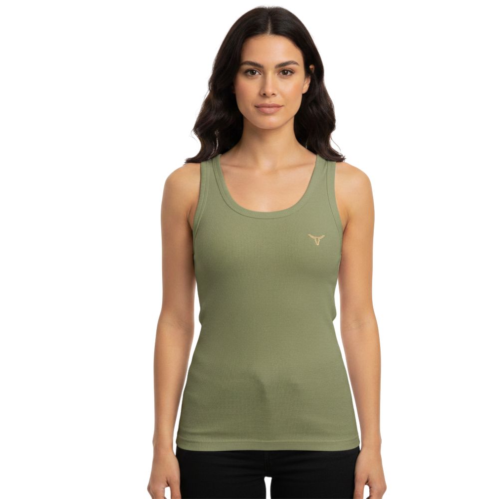 Regata Feminina Laço Forte Canelado Básica Verde Ref:504