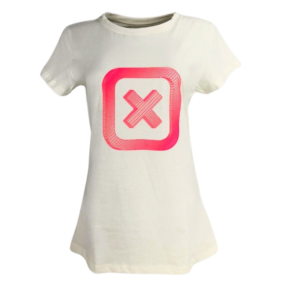 Camiseta Slim Fit Feminina TXC Off White Manga Curta Com Logo Grande Em Pink REF: 50968