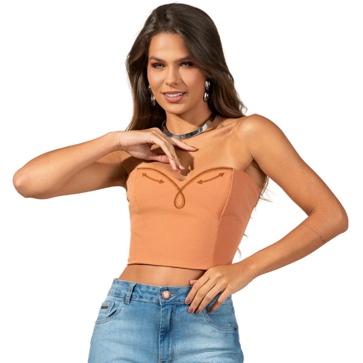 Top Feminino Stabulos Laranja Queimado Bordado Ref:STB627