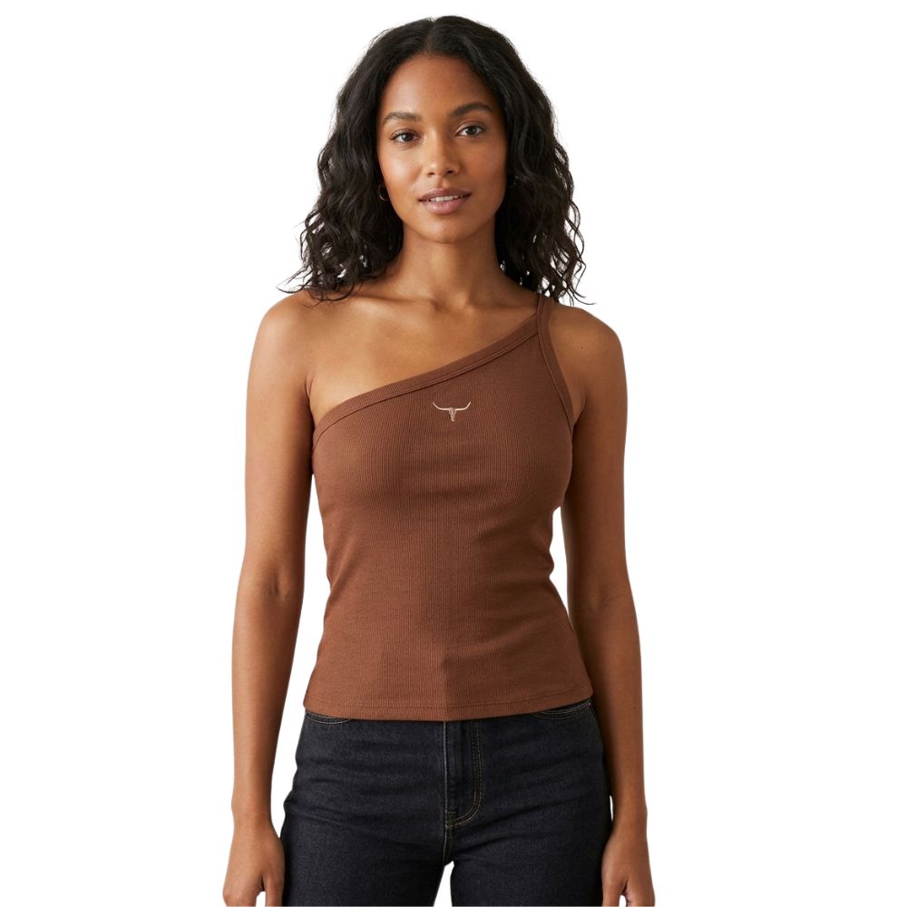 Regata Feminina Moiadeiros Um Ombro Só Chocolate Com Logo Bordado Ref:REG201