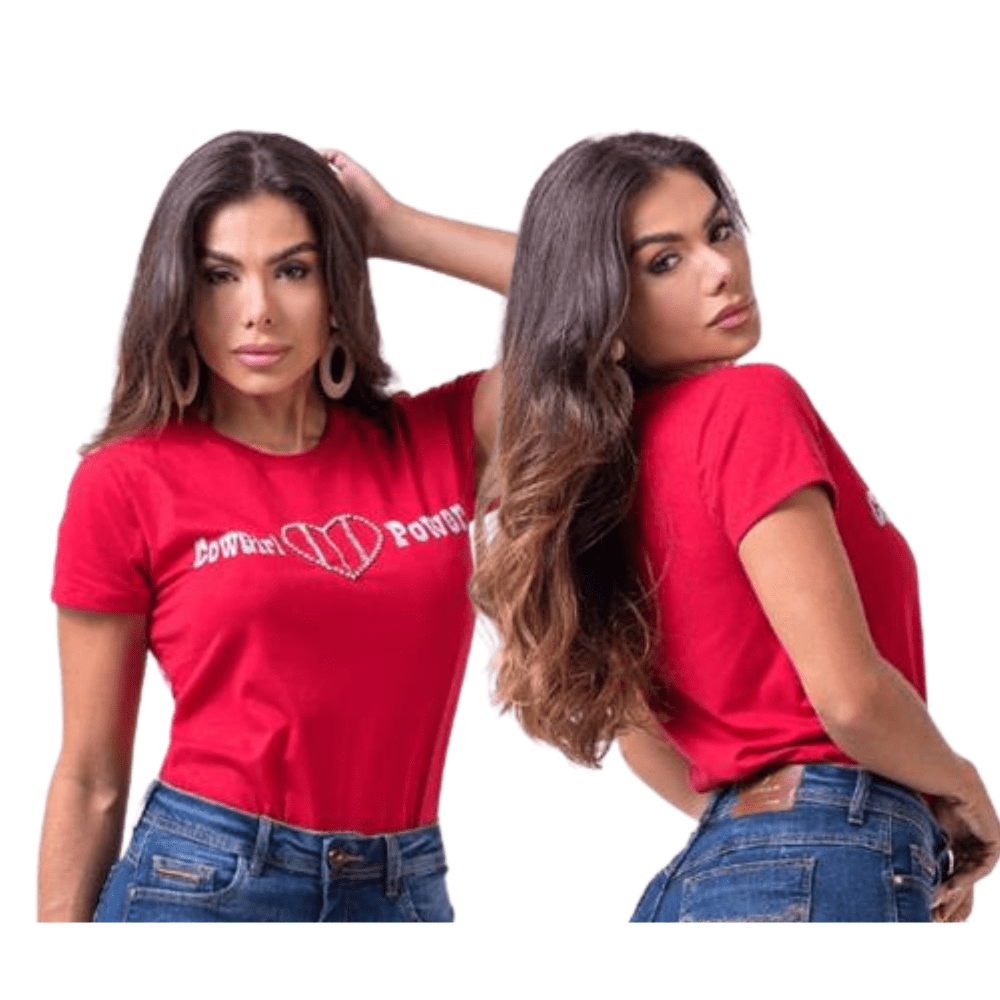 Camiseta Feminina Buphallos Vermelha Com Strass Ref: BPL880
