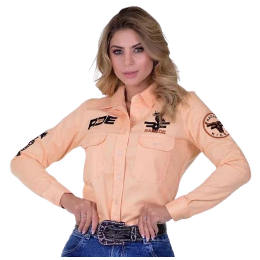 Camisa Feminina Radade Manga Longa Bordada Riders Salmão - Ref: 2750