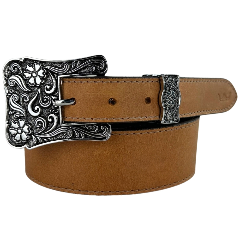 Cinto Feminino Pyramid Country Couro Despontado Crazy Horse Liso Fivela Prata Ref:PY-9704