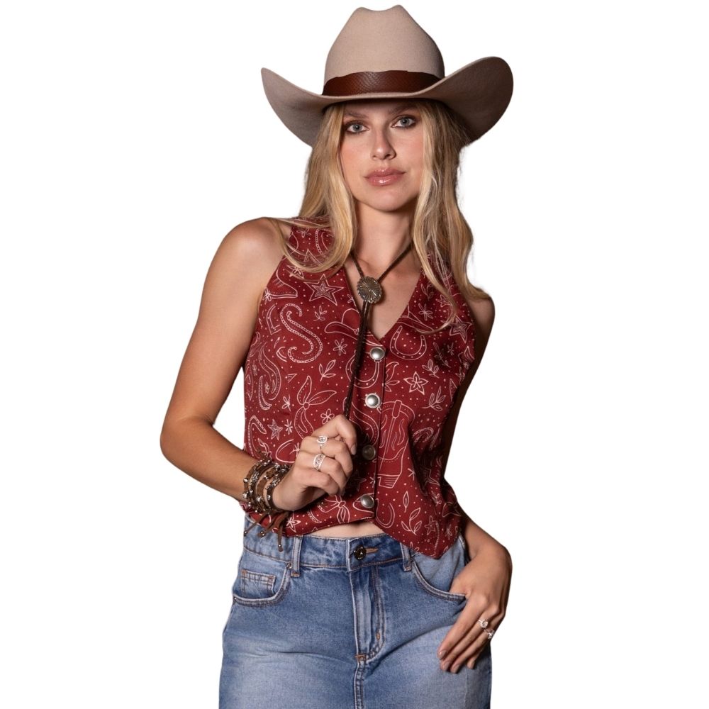 Colete Feminino Turkese Texas Holdem Bordô Estampado Forrado Ref: CT11503