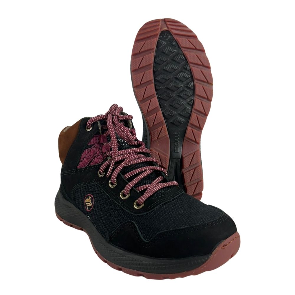 Coturno Feminino MacBoot Taiuva 04 Baurus Nobuck Preto Com Cadarço Rosa Ref.TAIU04-NO01