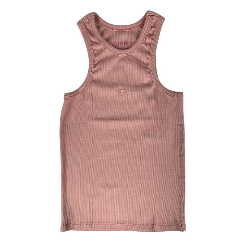 Camiseta Regata Feminina Os Moiadeiros Cavada Rosa Seco Com Logo Bordada Em Rosa REF CMRF63