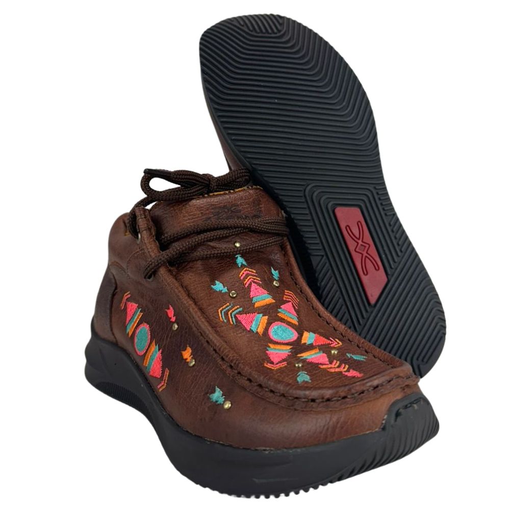 Destroyer Feminino Jácomo Couro Fóssil Bufalino Sella Com Bordado Rosa Azul E Laranja Ref:T030/TUC