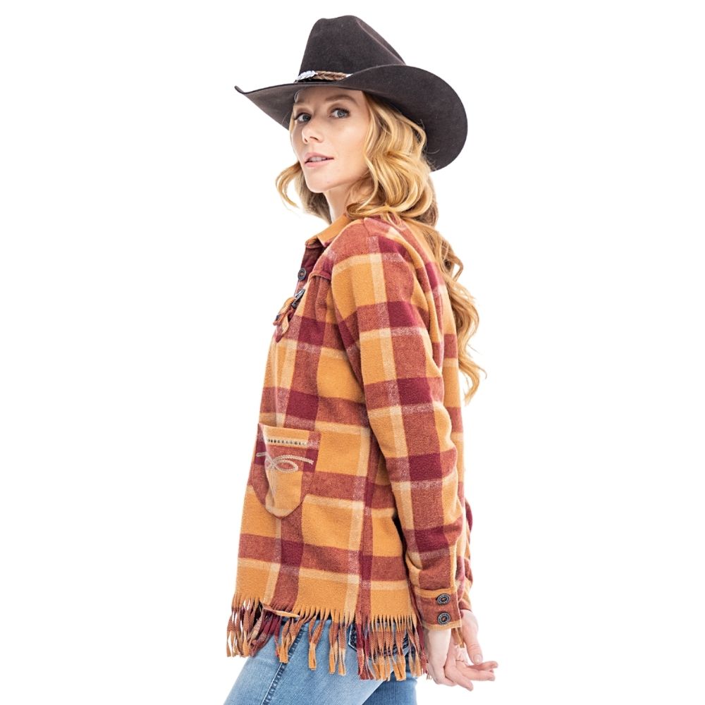 Jaqueta Feminina Zenz Western Coyote Manga Longa Xadrez Vermelho