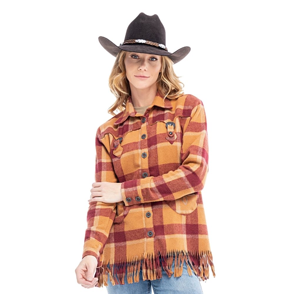 Jaqueta Feminina Zenz Western Coyote Manga Longa Xadrez Vermelho