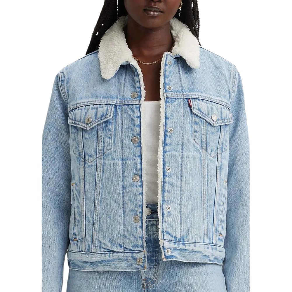 Jaqueta Feminina Levi's Jeans Delavê Com Bolsos Forro De Pele 
