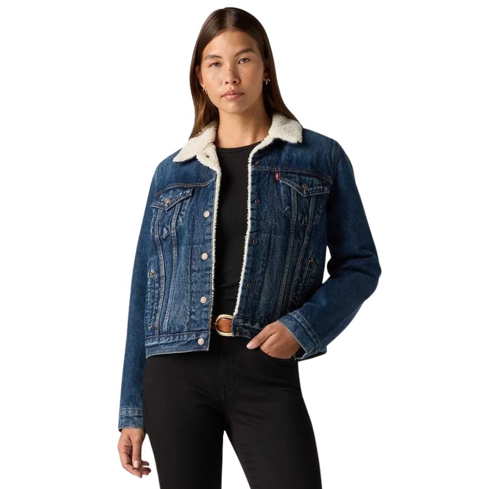 Jaqueta Feminina Levi's Jeans Trucker Sherpa Azul Escuro - Ref: 361360063