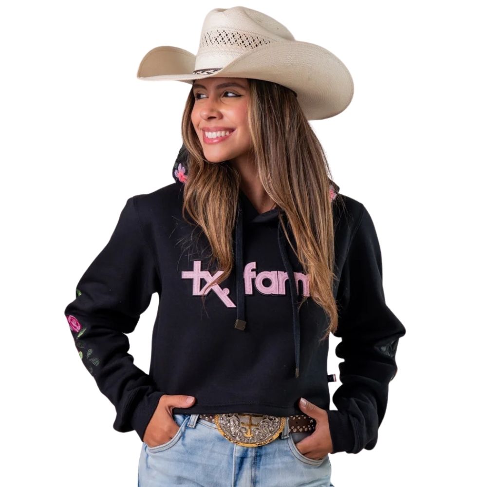 Moletom Cropped Feminino Texas Farm Wildflower Bordado No Capuz E Mangas Ref: MCF002