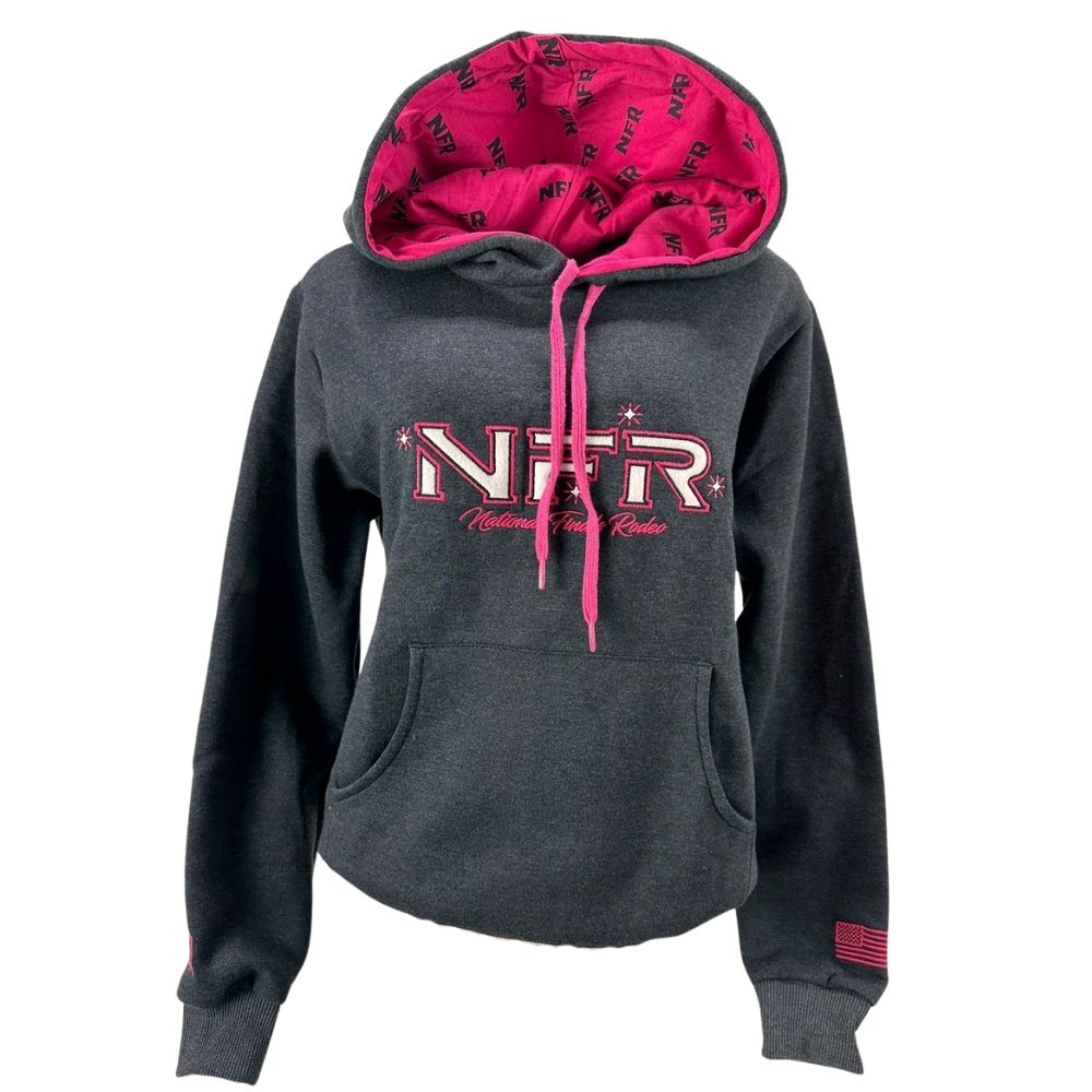 Moletom Feminino NFR Cinza Escuro Mescla Modelo Canguru Com Logo em Rosa e Branco Ref.MP049