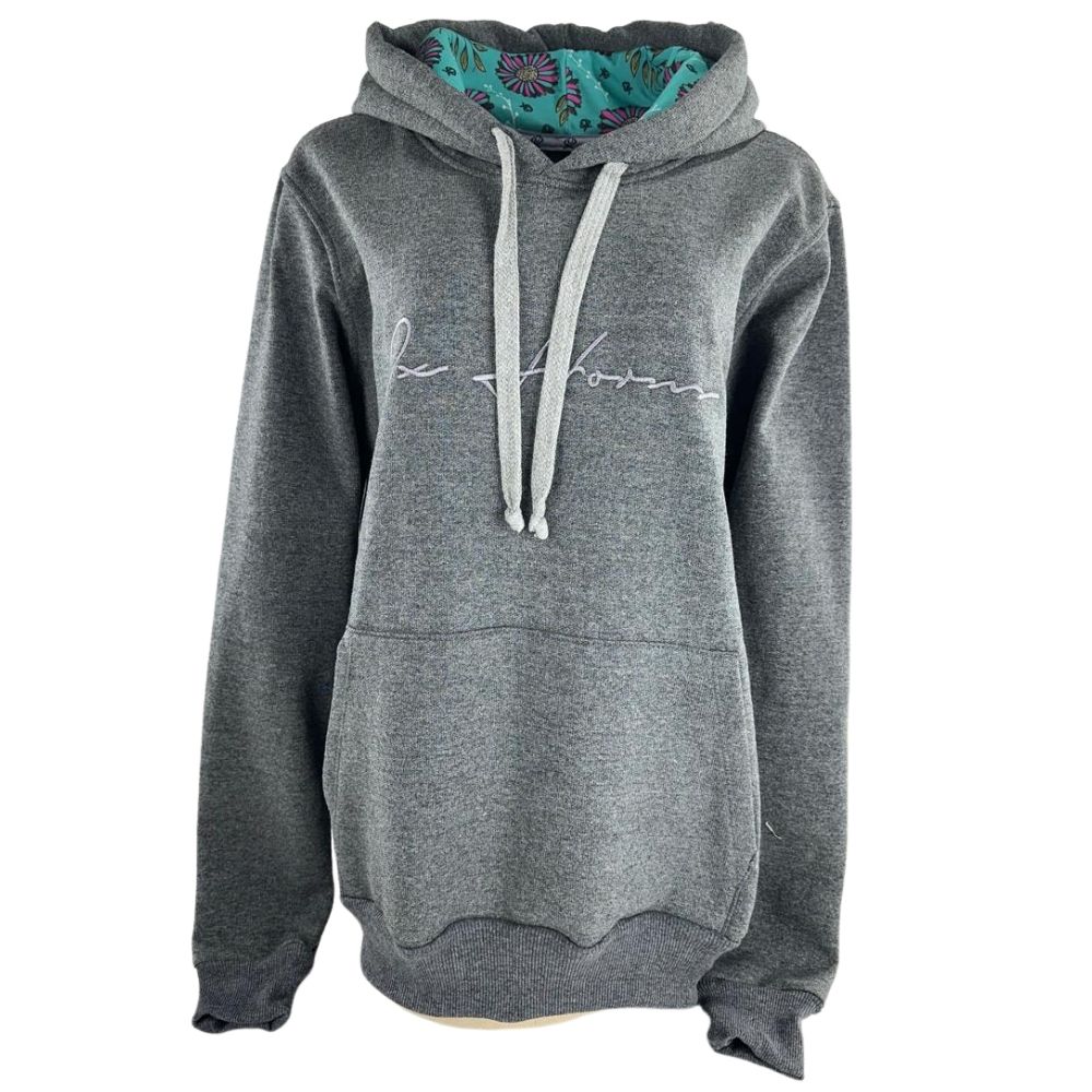Moletom Feminino Ox Horns Com Capuz Chumbo Logo Cinza - Ref. 4158