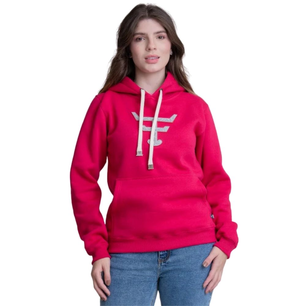 Moletom Feminino Texas Farm Aliance Modelo Canguru Rosa Magenta Logo Ref: MTF034