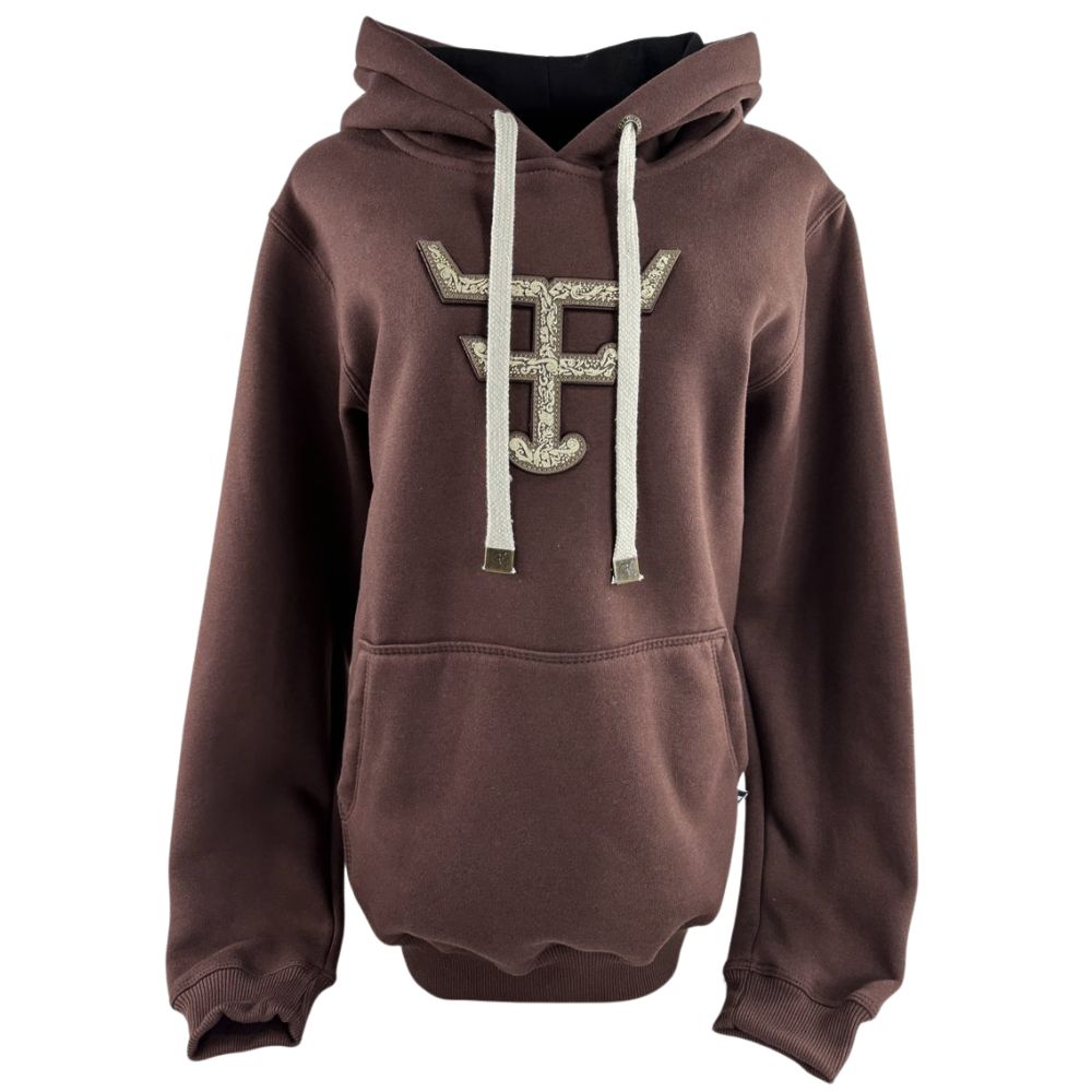 Moletom Feminino Texas Farm Alliance Com Capuz Modelo Canguru Marrom Com Logo R: MTF034