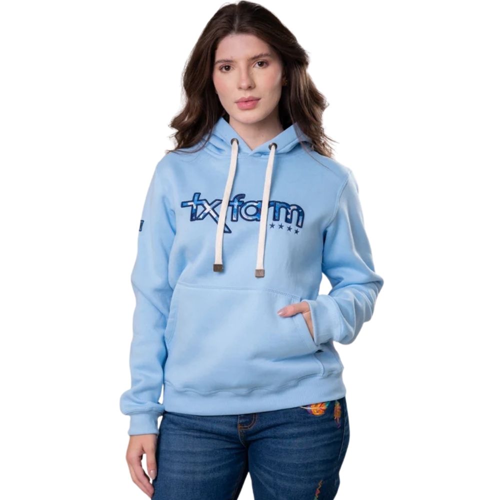 Moletom Feminino Texas Farm Modelo Canguru Azul Bebê Logo Camuflado Ref: MTF021