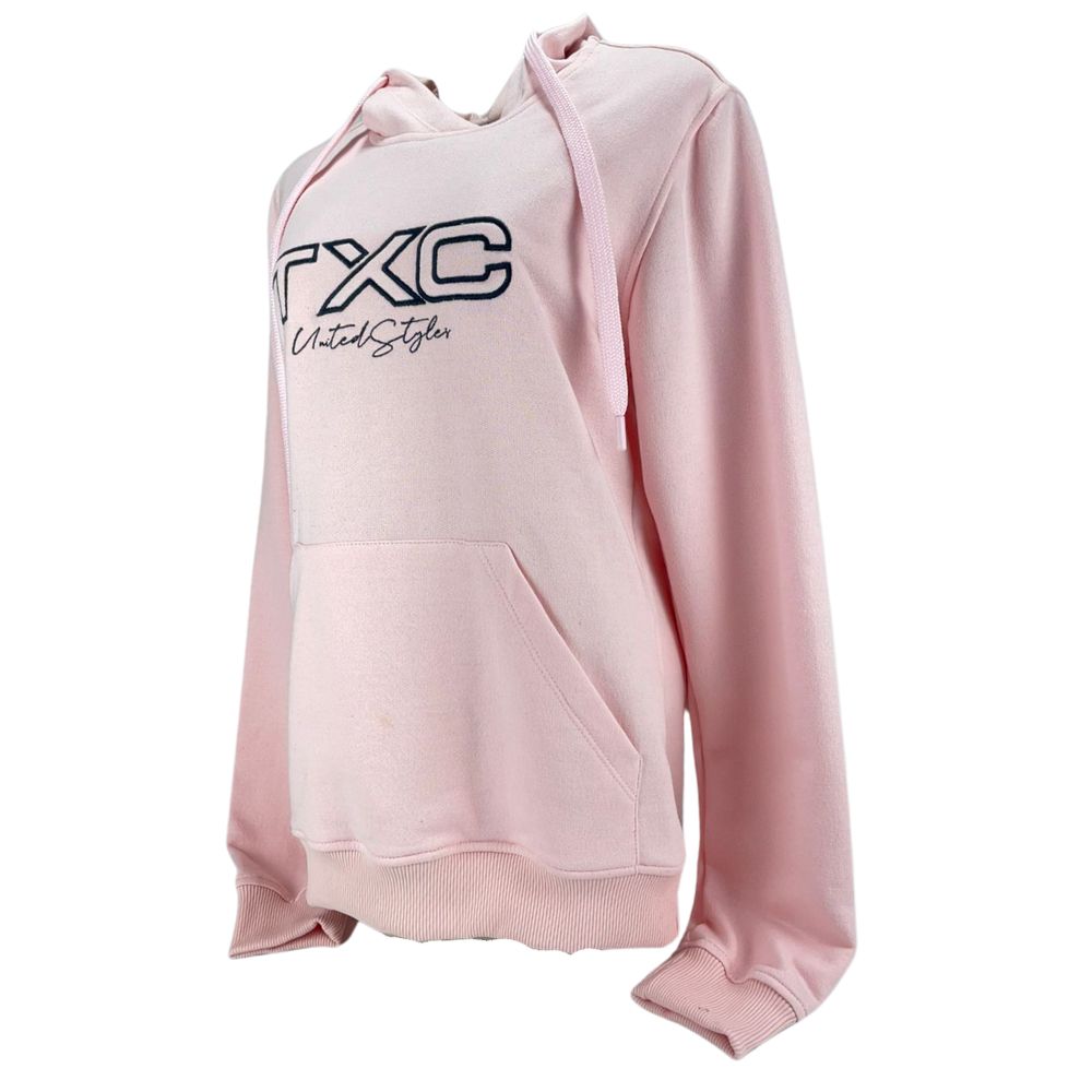 Moletom Feminino Txc Custom Manga Longa Capuz Rosa Claro Bordado