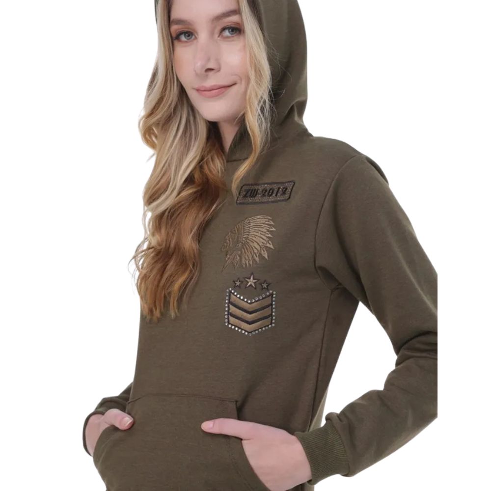 Moletom Feminino Zenz Western Expedição C/ Capuz C/ Bordado De Índio Ref:ZW0123027-COD:1014