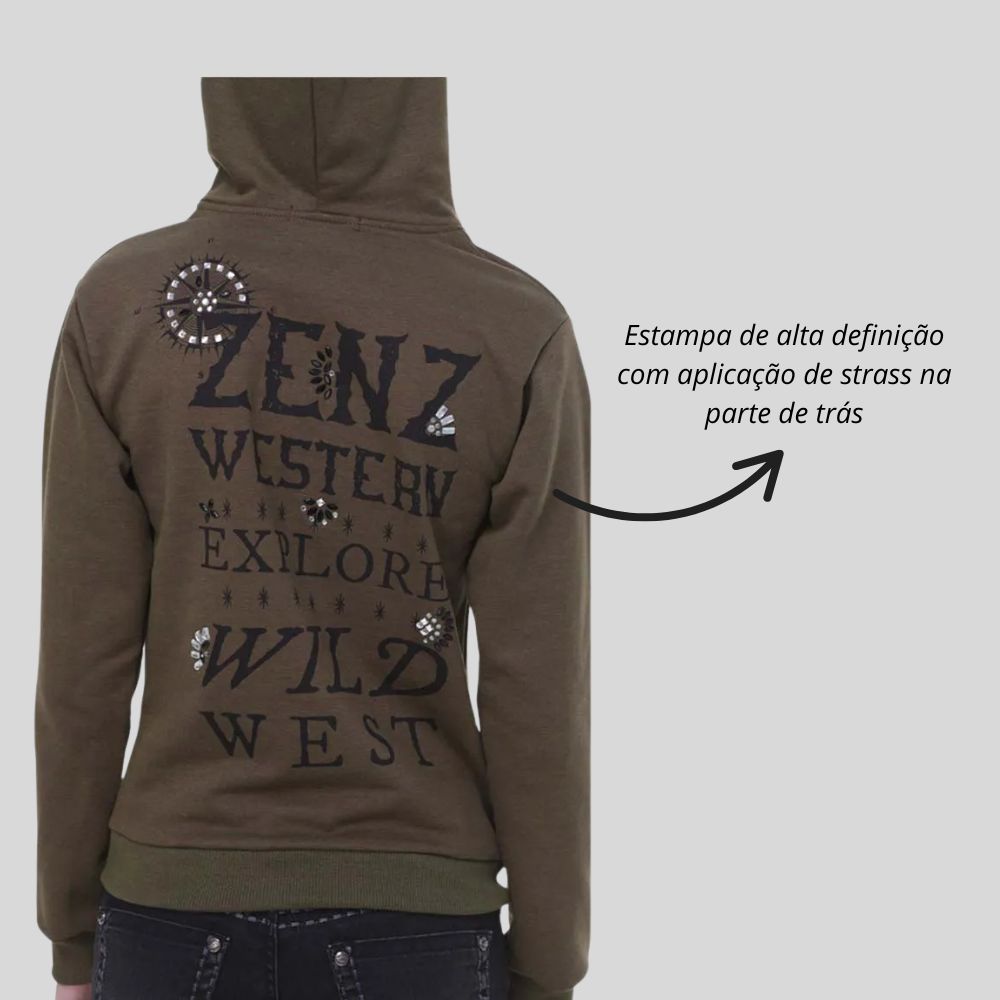 Moletom Feminino Zenz Western Expedição Capuz Bordado De Índio Ref