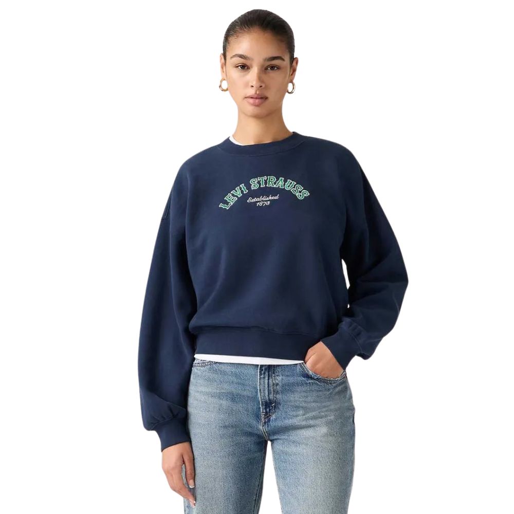 Moletom Suéter Feminino Levi's Vintage Sweartshirt Azul Escuro Estampa Verde E Branca Ref:0050Z0001
