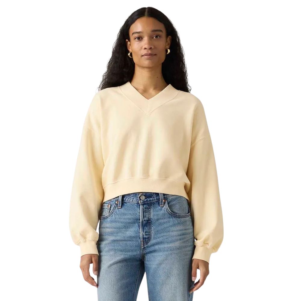 Moletom Suéter Feminino Levi's Vintage V-Neck Sweartshirt Creme Ref:005IF0005