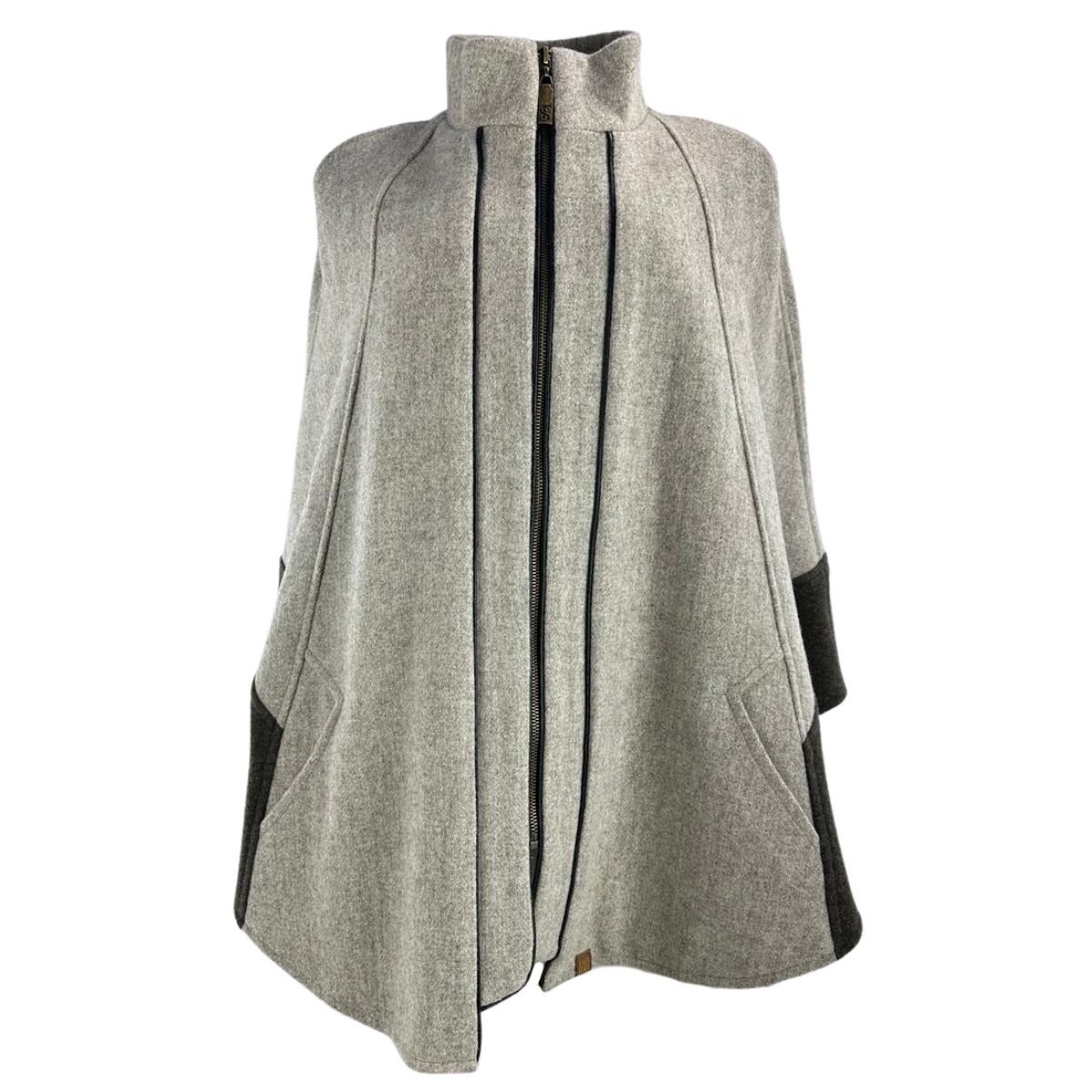 Poncho Feminino Santa Fé Merina Com Zíper E Bolsos Bege Mescla E Marrom Com Forro