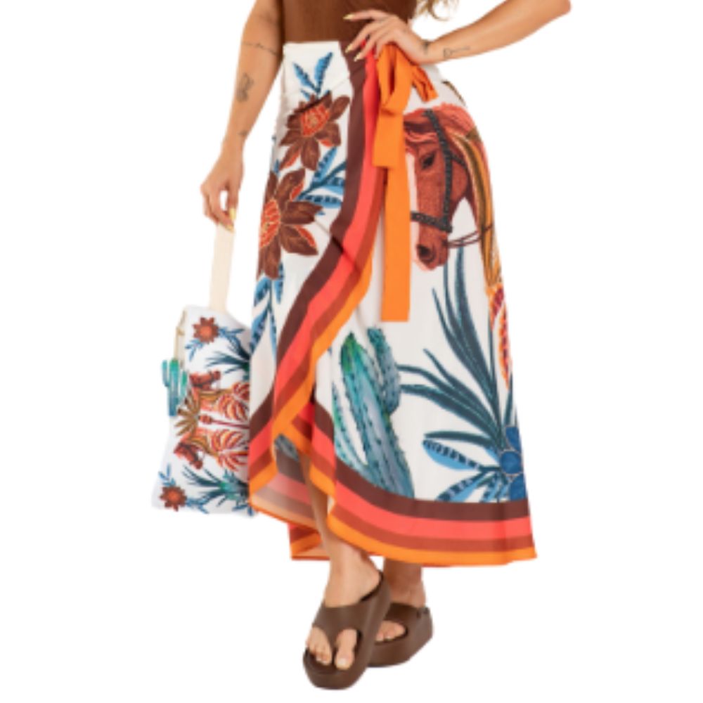 Saia Feminina Buphallos Pareô Horse Floral Envelope Ref:ACS25 Tamanho Único