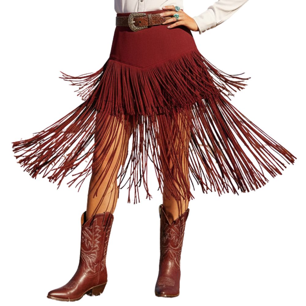 Saia Feminina Country City Celina Marsala Com Franjas Ref:CJ209135