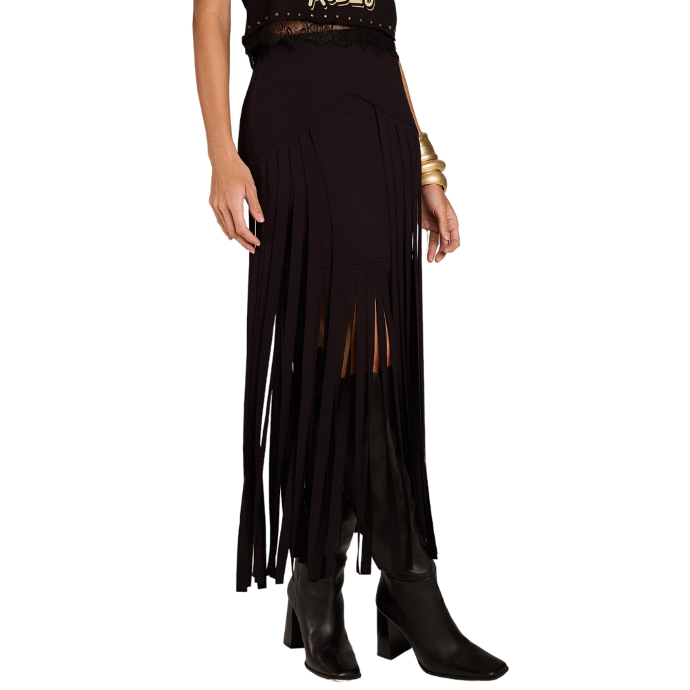 Saia Feminina Moon Horse Suit Preta Com Franjas Longas Ref:01.13.539PT