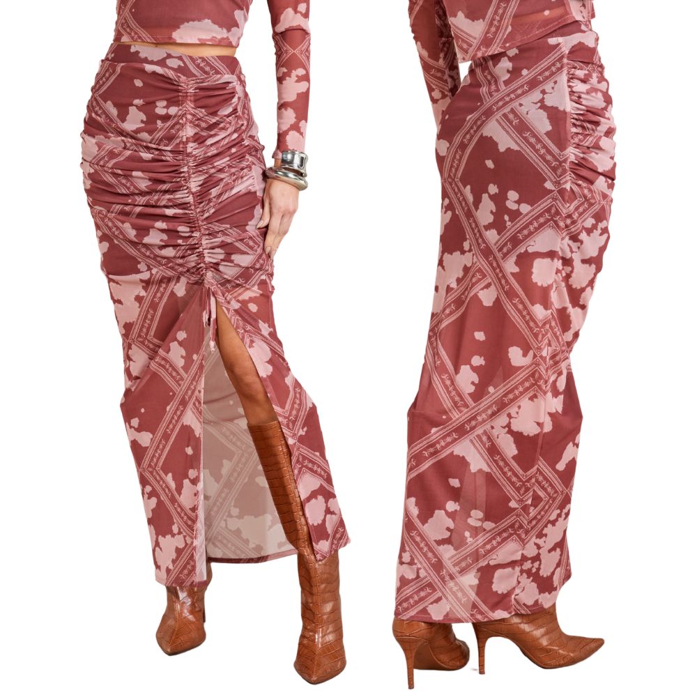 Saia Feminina Moon Horse Tule Cow Style Vinho Estampada Ref:01.11.460