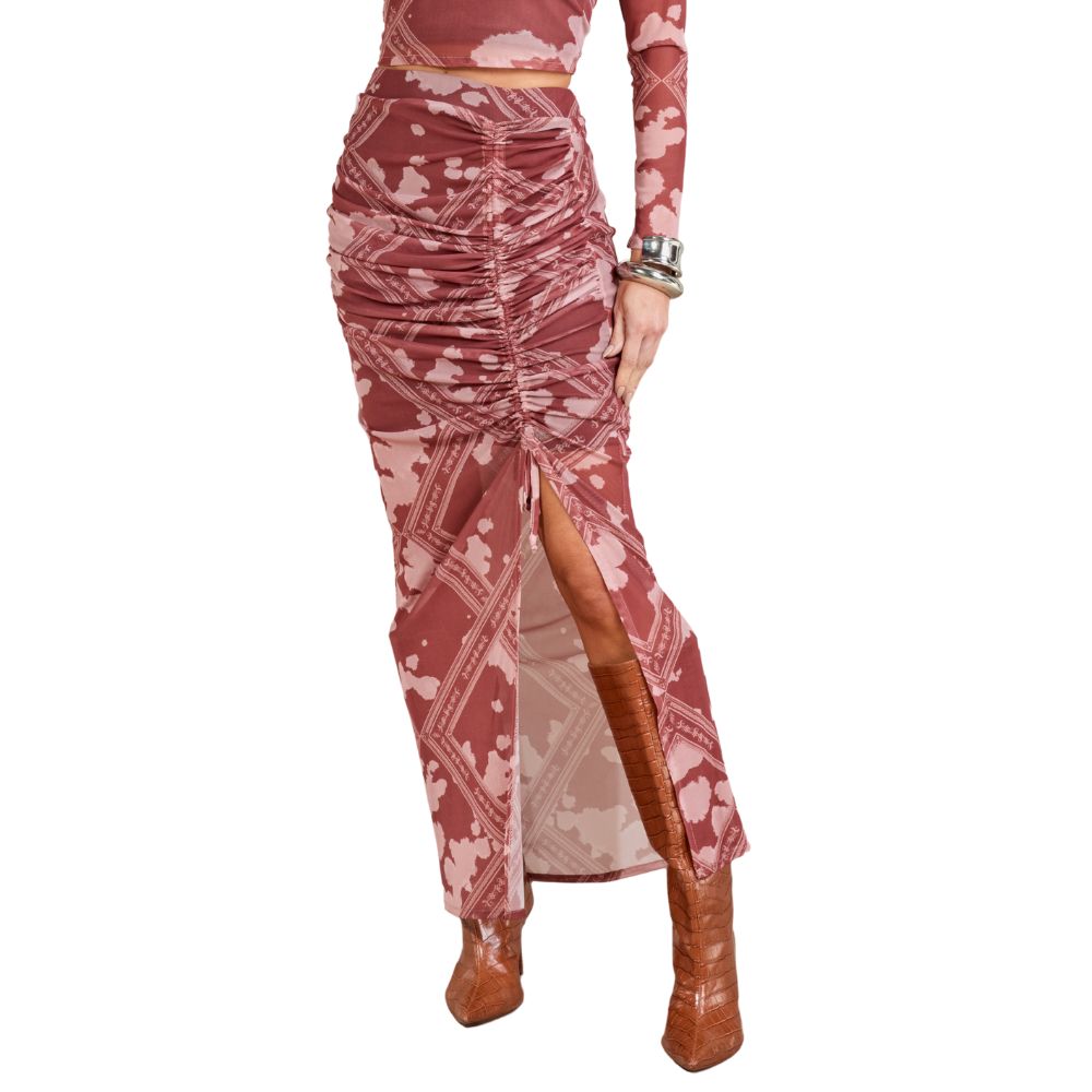 Saia Feminina Moon Horse Tule Cow Style Vinho Estampada Ref:01.11.460