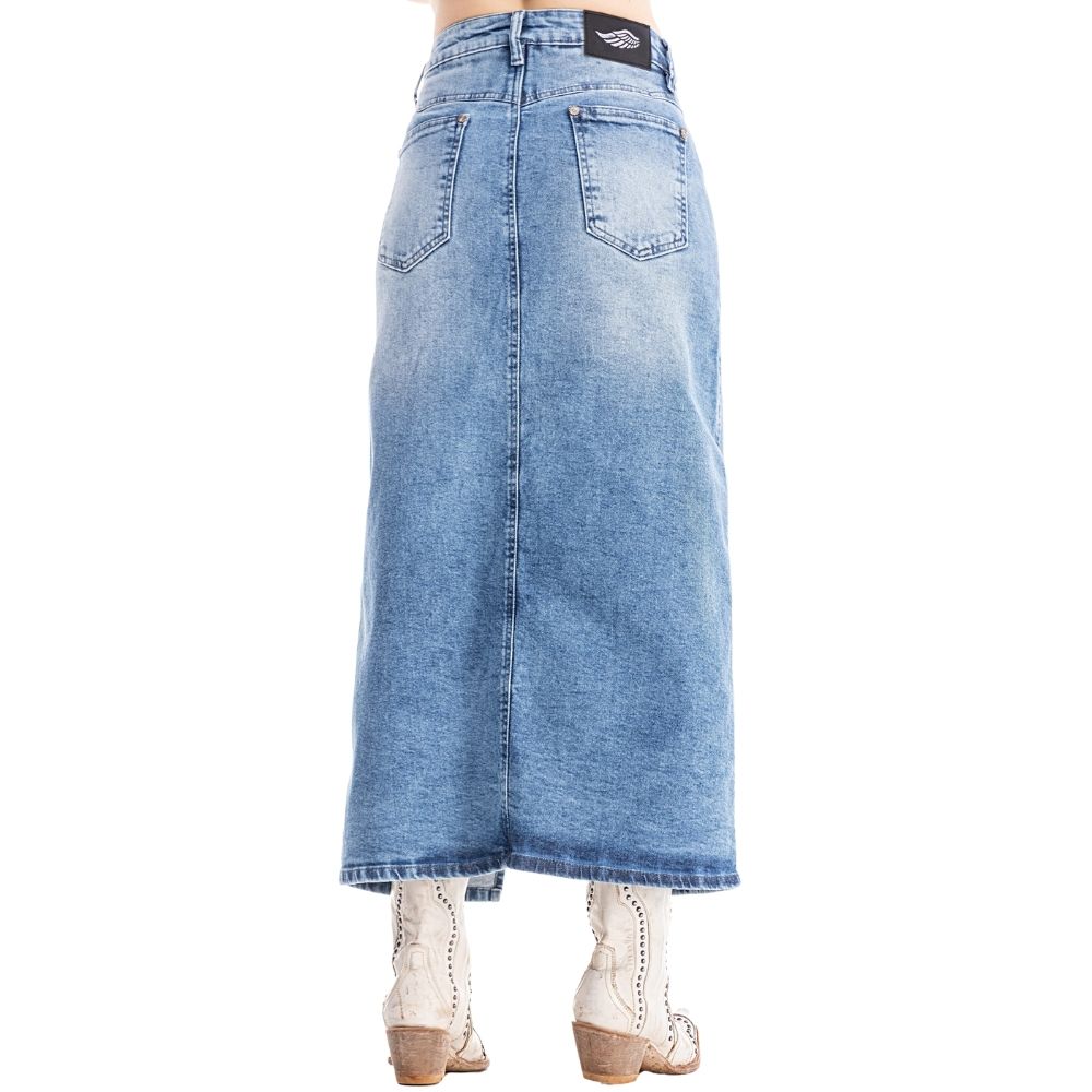 Saia Feminina Zenz Western Midi Farm Life Com Abertura Frontal E