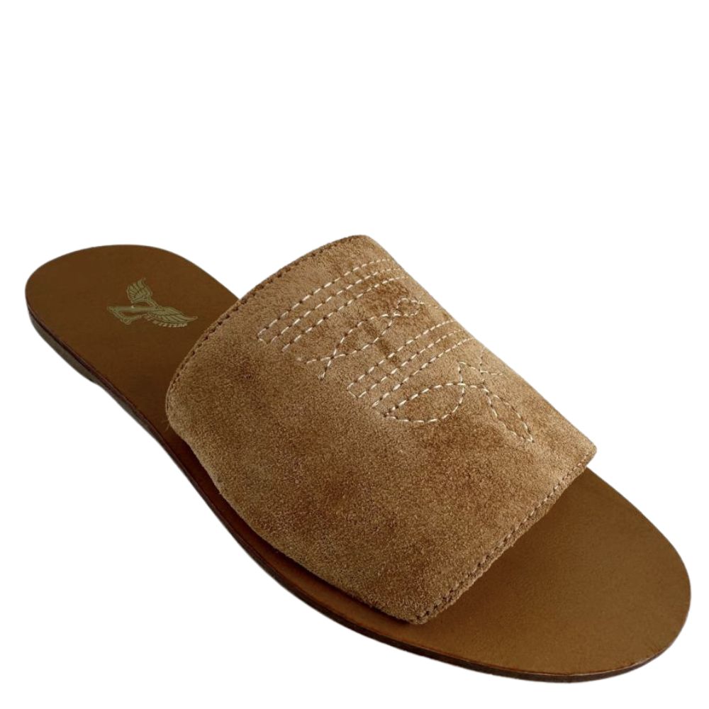 Sandália Rasteirinha Zenz Western Couro Camurça Caramelo Bordado Florão Ref: ZW0325070-1910