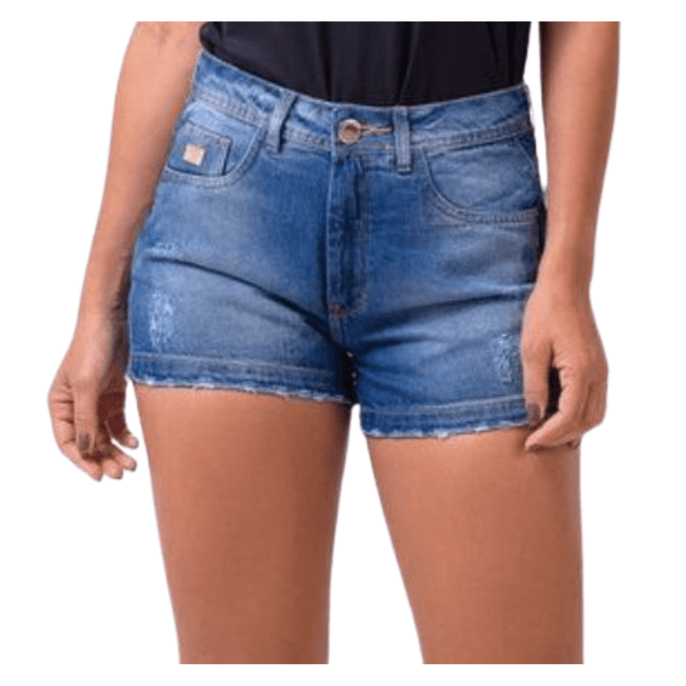 Shorts Feminino Stabulos Jeans Azul Com Bordado Dourado No Bolso Ref:STB 353