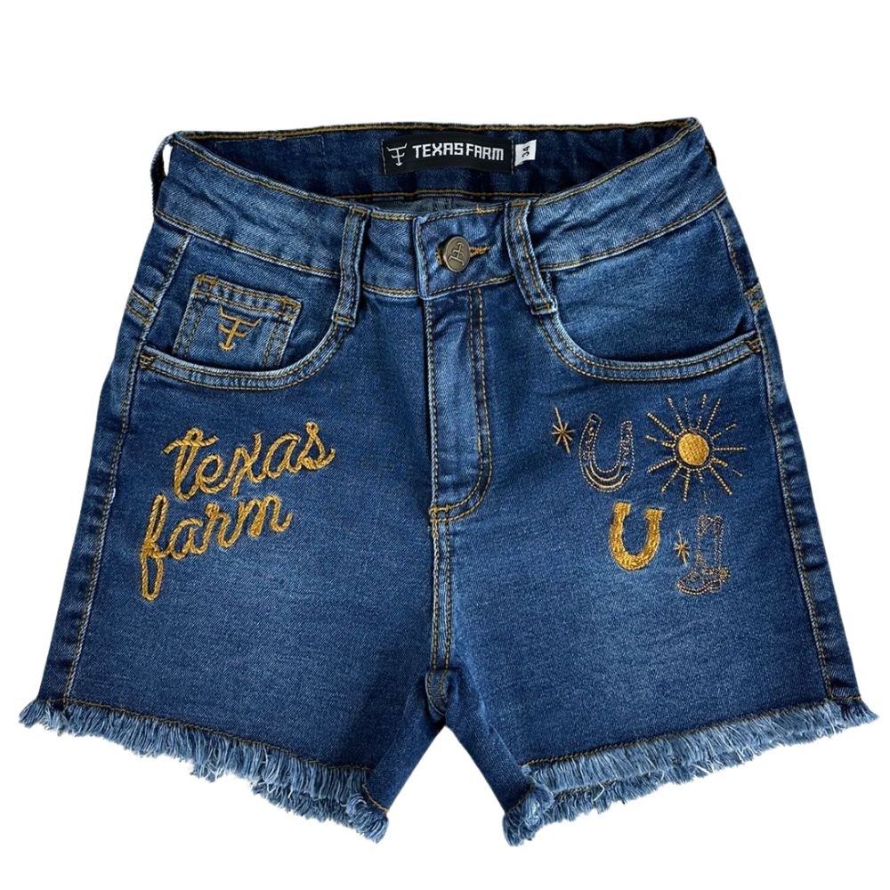 Shorts Feminino Texas Farm Jeans Western Show Com Bordado Em Dourado Ref:SJF007