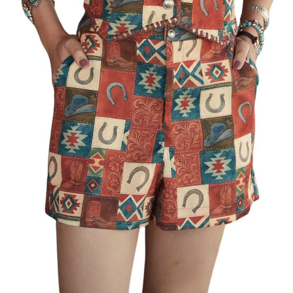 Shorts Feminino Turkese Bermuda Montana Tecido Estampado Colorido Ref:ST03601
