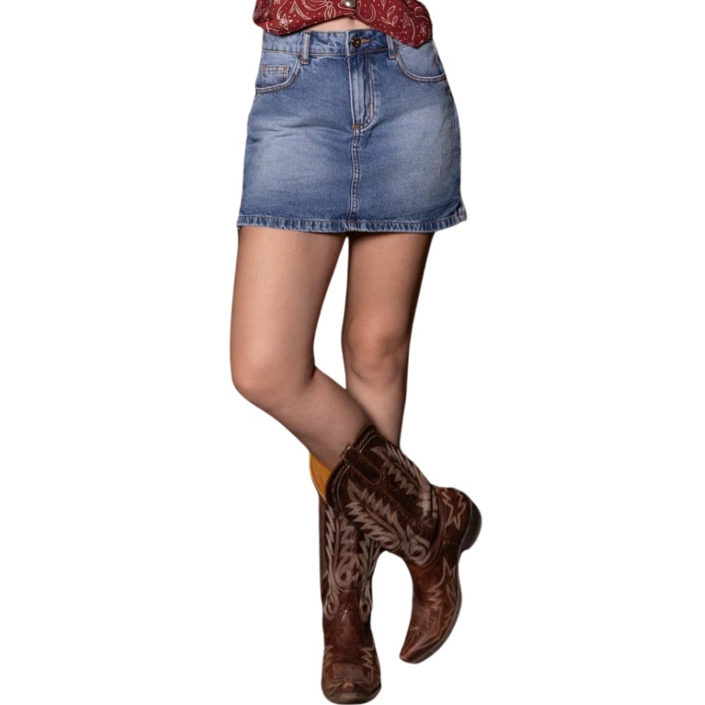 Shorts Saia Feminina Turkese Jeans Lavagem Víntage Ref: ST11501