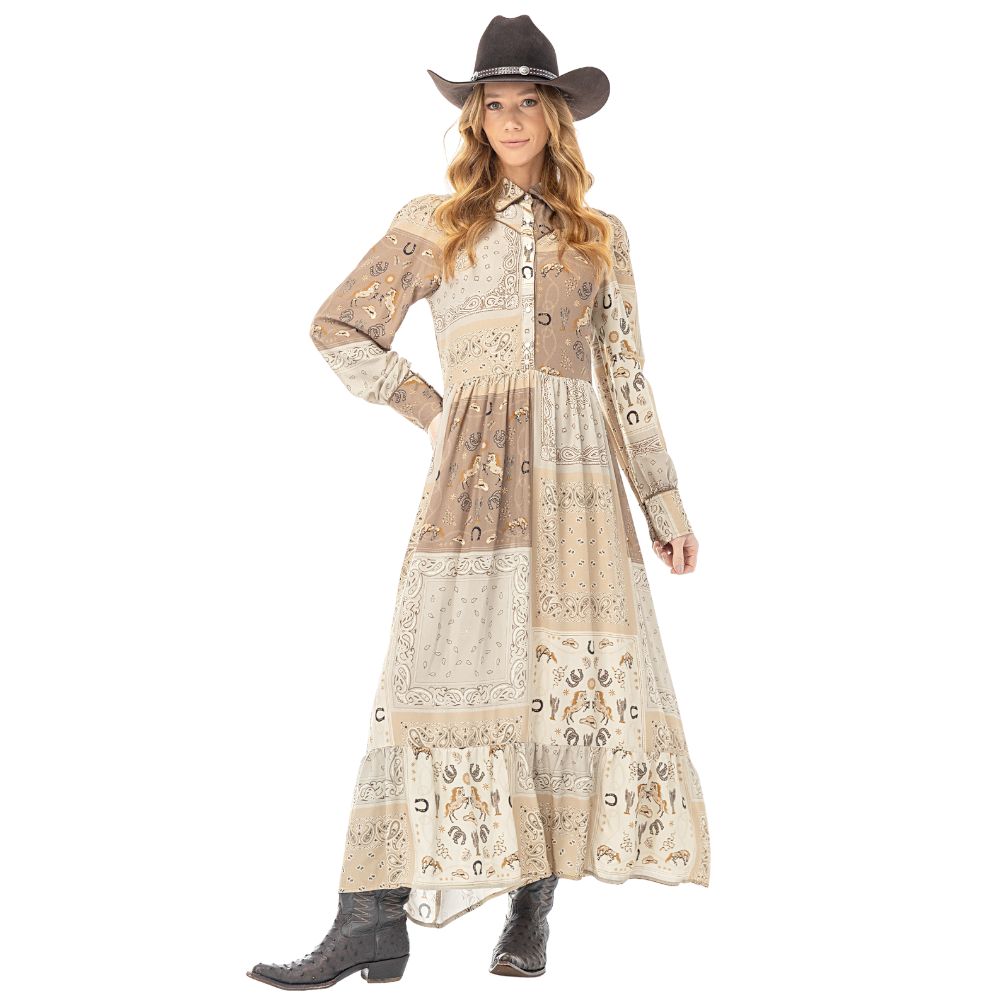 Vestido Feminino Zenz Western Golden Spur Longo Manga Longa Estampado Ref:ZW0226062-1719