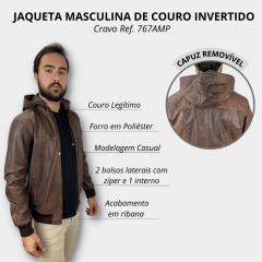 Jaqueta Masculina de Couro Invertido C/ Capuz  Ref. 767AMP