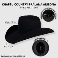 Chapéu Country Pralana Arizona VI Preto Aba10 - Ref. 11666